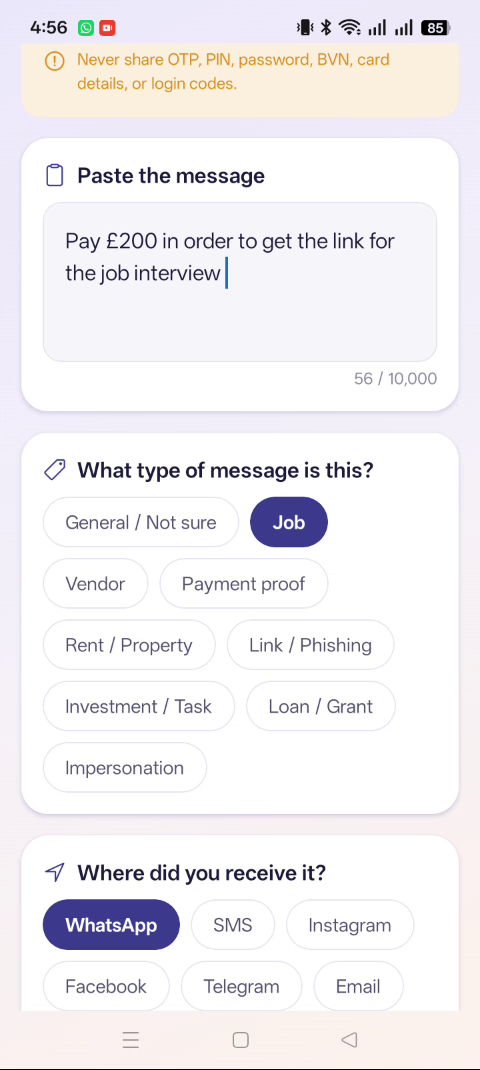 ScamShield NG Mobile checking